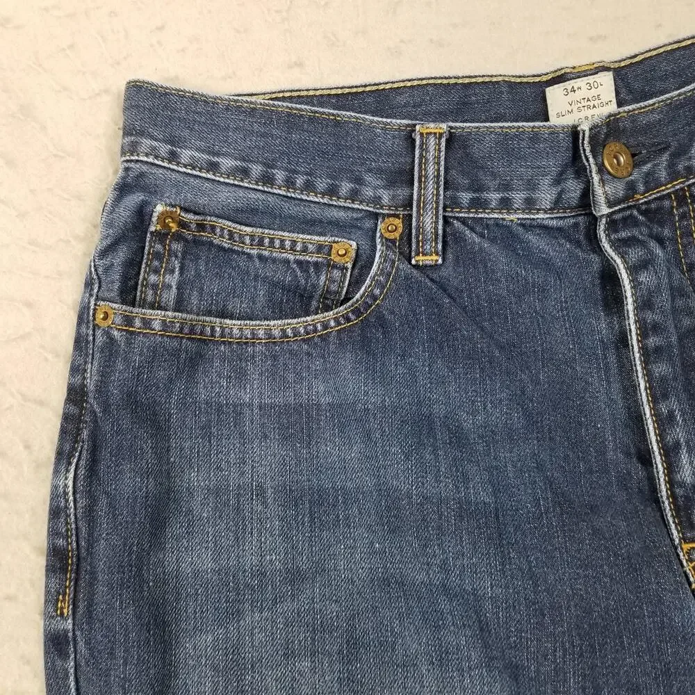 J Crew Jeans Mens 34x30 Blue Vintage Slim Straight Denim Medium Wash‎ Casual